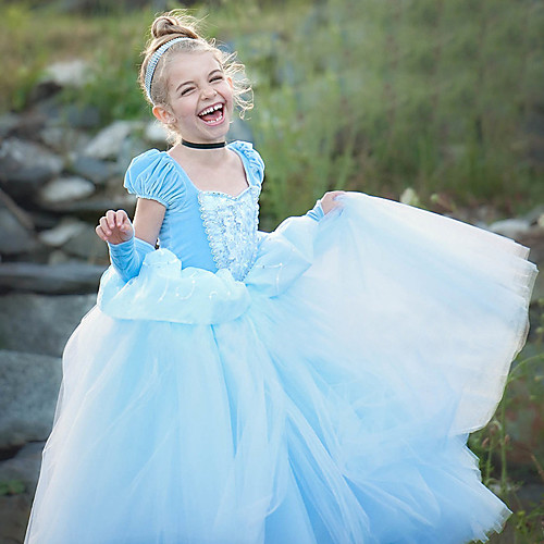 

Cinderella Cosplay Costume Costume Girls' Movie Cosplay Euramerican Blue Dress Christmas Halloween Carnival Polyester / Cotton Polyester