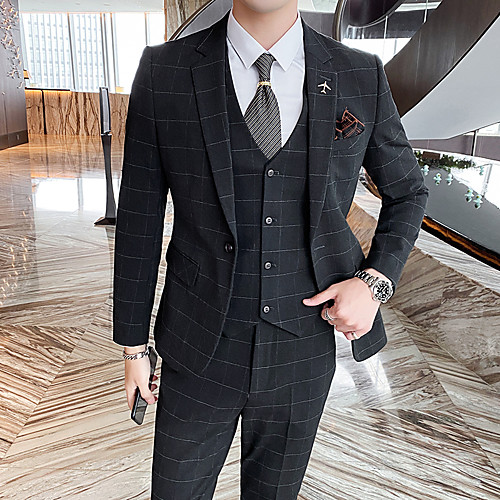 

Tuxedos Standard Fit Notch Single Breasted One-button Polyester Checkered / Gingham