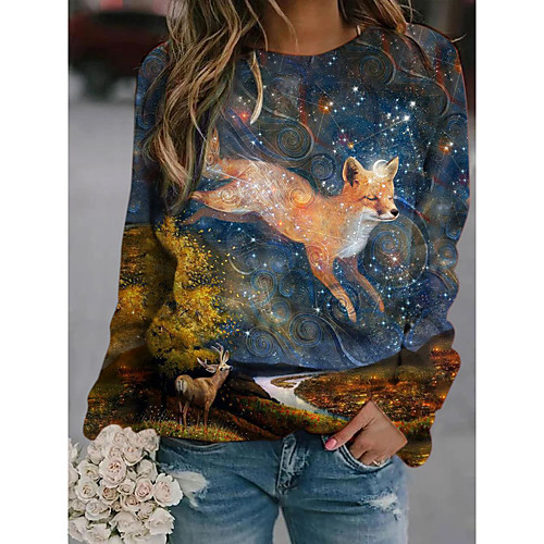 

Women's Pullover Sweatshirt Cow Animal Print 3D Print 3D Print Hoodies Sweatshirts Blue
