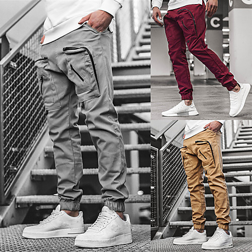 

Men's Joggers Jogger Pants Cargo Pants Street Bottoms Zipper Pocket Cotton Gym Workout Running Jogging Training Exercise Thermal Warm Breathable Soft Normal Sport Solid Colored Black Wine Khaki Gray