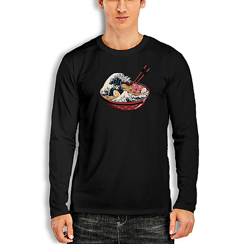 

Men's T shirt Other Prints Food Graphic Print Long Sleeve Daily Tops Cotton Basic White Black Red