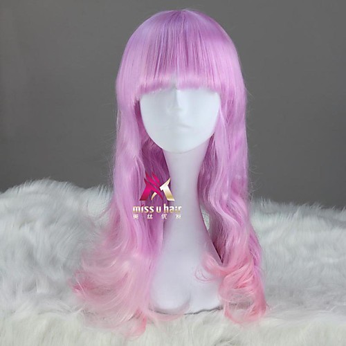 

Synthetic Wig Cosplay Wig Curly Neat Bang Wig Medium Length Pink Synthetic Hair 24 inch Women's Fashionable Design Soft Easy to Carry Purple hairjoy