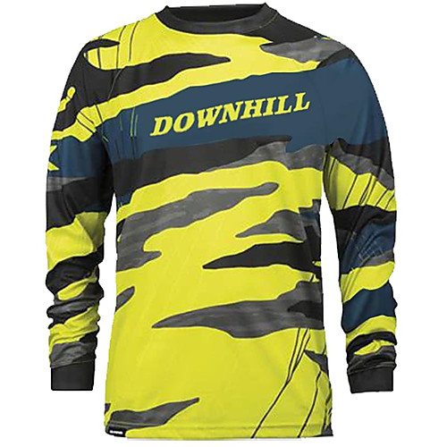

21Grams Men's Long Sleeve Downhill Jersey Spandex Yellow Camo / Camouflage Bike Jersey Top Mountain Bike MTB Road Bike Cycling UV Resistant Quick Dry Sports Clothing Apparel / Athletic