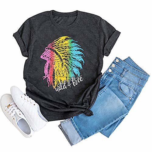 

indian chief shirt boho t shirts for women colorful headdress shirt short sleeve free spirit shirt size l grey