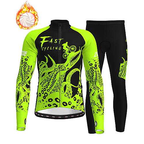 

21Grams Men's Long Sleeve Cycling Jersey with Tights Winter Fleece Black / Yellow White Blue Camo / Camouflage Animal Bike Fleece Lining Breathable Warm Quick Dry Sports Graphic Mountain Bike MTB