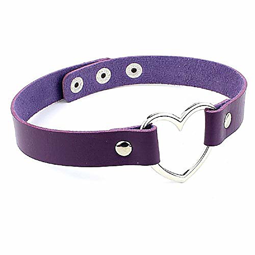 

fashion purple love heart pu leather choker necklace for women girls adjustable collar goth chain pendant