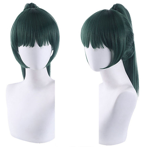 

Cosplay Costume Wig Synthetic Wig kinky Straight Plaited With Bangs With Ponytail Wig Medium Length Black / Dark Green Synthetic Hair Women's Anime Cosplay Green