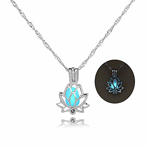 

luminous lotus pendant necklace, hollow flower lockets necklace (azure)