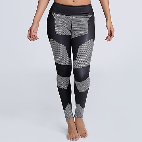 

Women's Casual Yoga Comfort Daily Gym Leggings Pants Print Lines / Waves Ankle-Length Patchwork Print Black