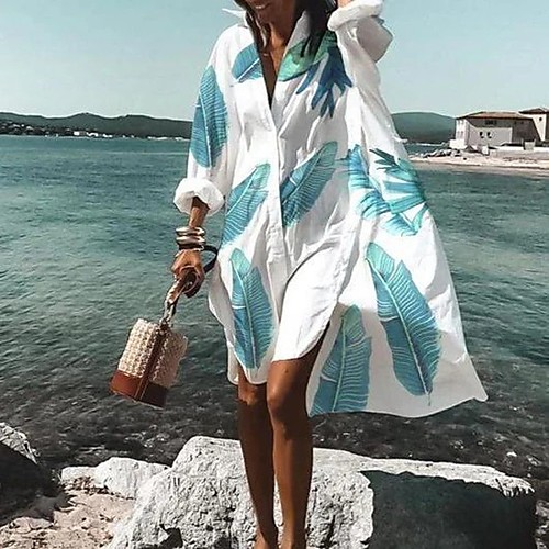 

Women's Plus Size Dresses T Shirt Dress Tee Dress Knee Length Dress Long Sleeve Print Print Square Neck Casual Fall