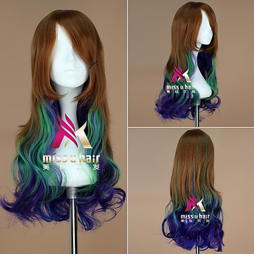 

Synthetic Wig Cosplay Wig Curly Asymmetrical Wig Medium Length Rainbow Synthetic Hair 24 inch Women's Fashionable Design Cosplay Easy to Carry Ombre hairjoy / Ombre Hair