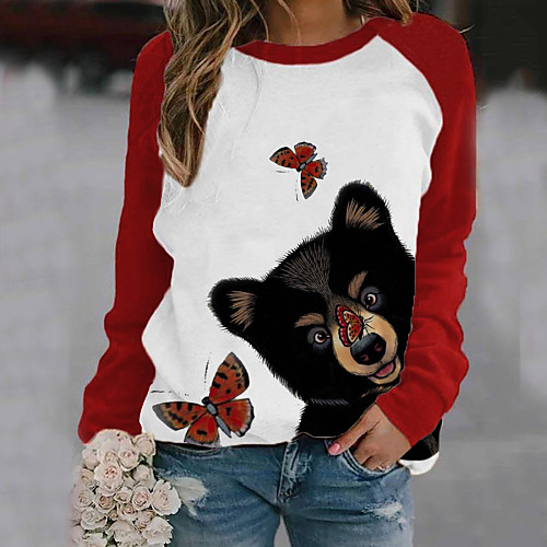 

Women's Stylish Animal Women's Hoodies Long Sleeve Sweater Cardigans Crew Neck Fall Black Red Green