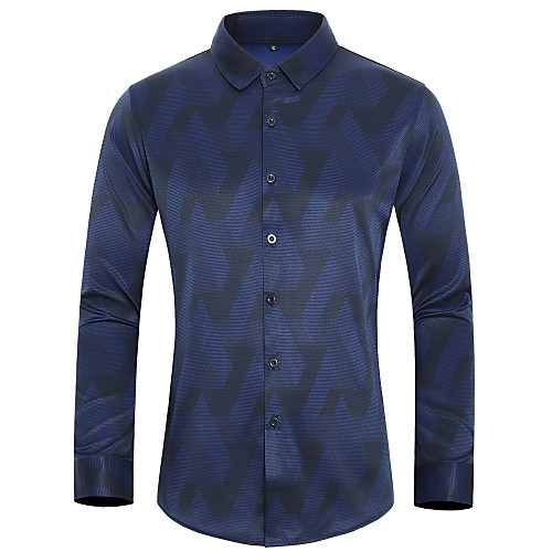 

Men's Shirt Other Prints Geometric Long Sleeve Daily Tops Wine Navy Blue Gray