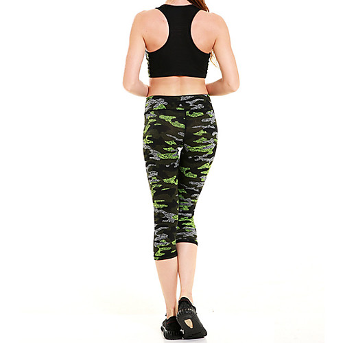 

Women's Basic Casual Comfort Daily Gym Leggings Pants Camouflage Calf-Length Patchwork Print Green