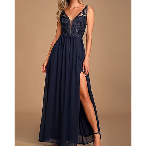 

A-Line V Neck Floor Length Chiffon / Lace / Shantung Bridesmaid Dress with Lace / Ruching