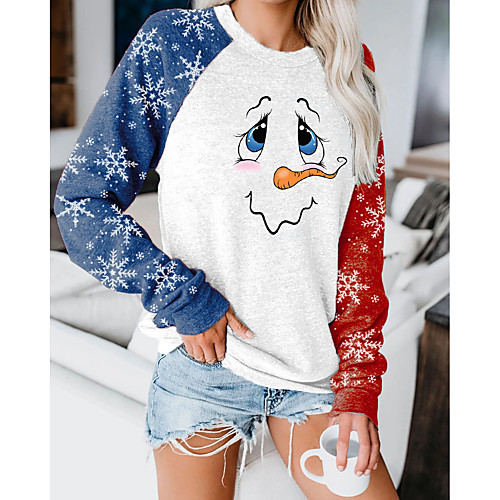 

Women's Christmas Color Block Women's Hoodies Long Sleeve Sweater Cardigans Crew Neck Fall Spring White