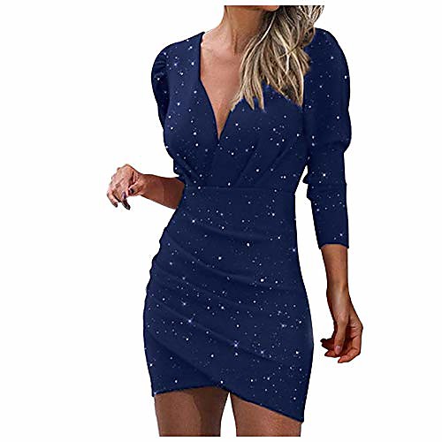 

ladies sweater tops long sleeve autumn winter women deep v sequins wrap ruffle long sleeve night club dress