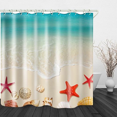 

Conch sea Water Print Waterproof Fabric Shower Curtain for Bathroom Home Decor Covered Bathtub Curtains Liner Includes with Hooks