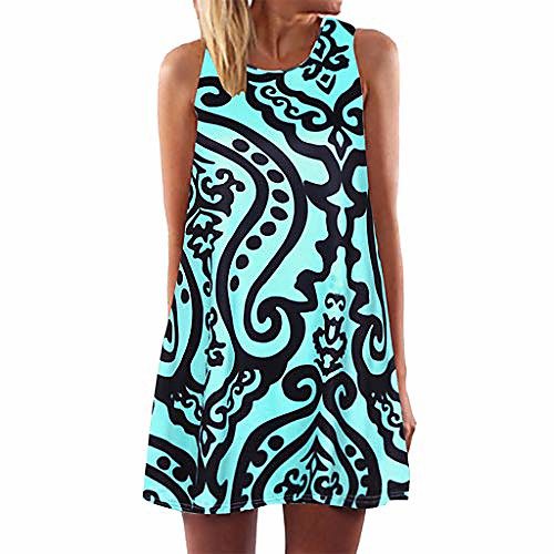 

the new women's vintage boho printed o-neck sleeveless dress, 2019 beach casual fashion summer dress for ladies uk plus size 6-20 (black, xxxxl=(uk:18))