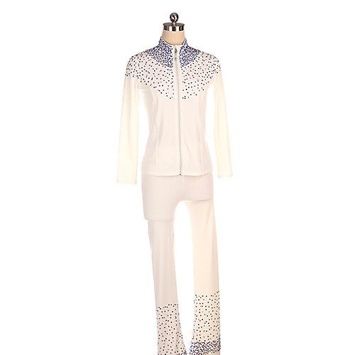 

Figure Skating Jacket with Pants Women's Girls' Ice Skating Pants / Trousers Top White Patchwork Spandex High Elasticity Training Competition Skating Wear Crystal / Rhinestone Long Sleeve Ice Skating