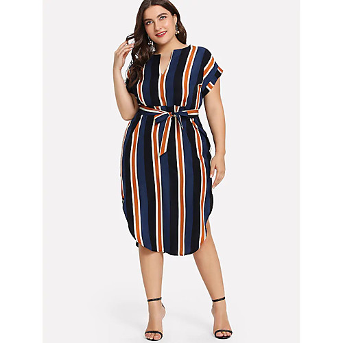 

Women's Plus Size Dresses A Line Dress Knee Length Dress Short Sleeve Striped Print Split Lace up V Neck Casual Summer