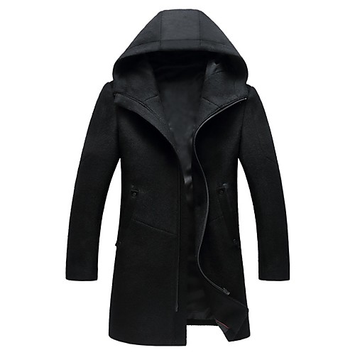 

men's charming long sleeve full-zip blend hooded pea coats outerwear