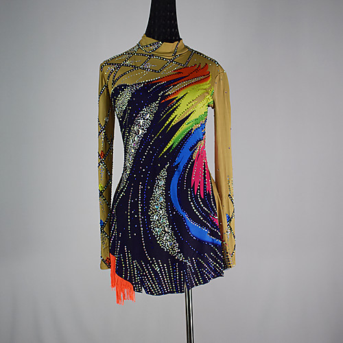 

21Grams Figure Skating Dress Women's Girls' Ice Skating Dress BlueYellow Spandex High Elasticity Training Competition Skating Wear Patchwork Crystal / Rhinestone Sleeveless Ice Skating Figure Skating