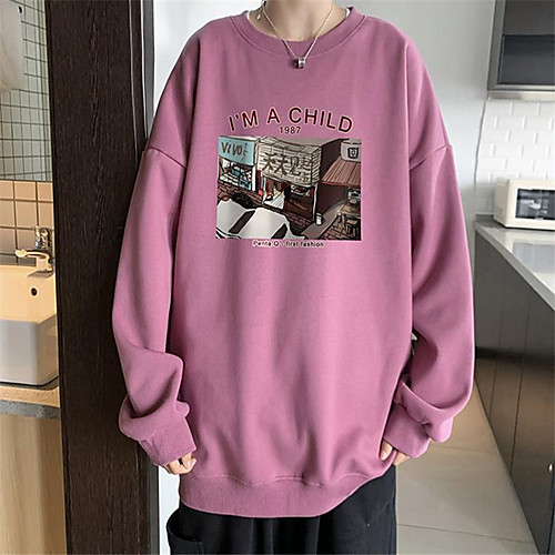 

Men's Pullover Sweatshirt Cartoon Work Casual Hoodies Sweatshirts White Black Purple