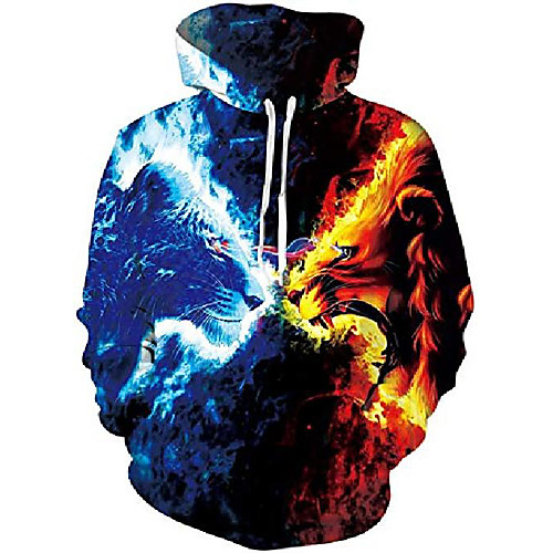

mens halloween hoodie 3d print imagic pullover long sleeve patterned sweatshirt (fire lion, xl)