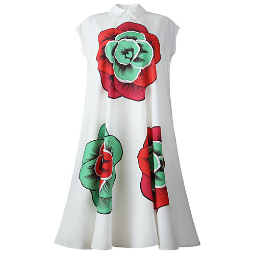 

Women's Plus Size Print Print Casual Shirt Collar Short Sleeve Summer Midi Dress A Line Dress / Loose