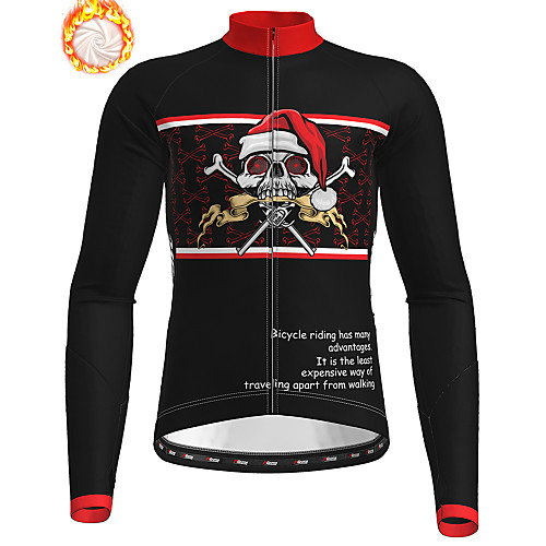 

21Grams Men's Long Sleeve Cycling Jersey Winter Fleece Polyester Black Skull Christmas Santa Claus Bike Jersey Top Mountain Bike MTB Road Bike Cycling Fleece Lining Warm Quick Dry Sports Clothing