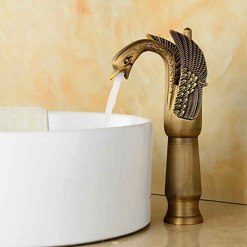 

Single HandleBathroom Faucet,Electroplated/Antique Brass One Hole Waterfall Swan Bath Taps,Brass Bathroom Sink Faucet with Supply Lines