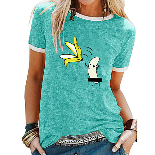 

Women's T-shirt Fruit Patchwork Print Round Neck Tops Basic Basic Top White Black Blue