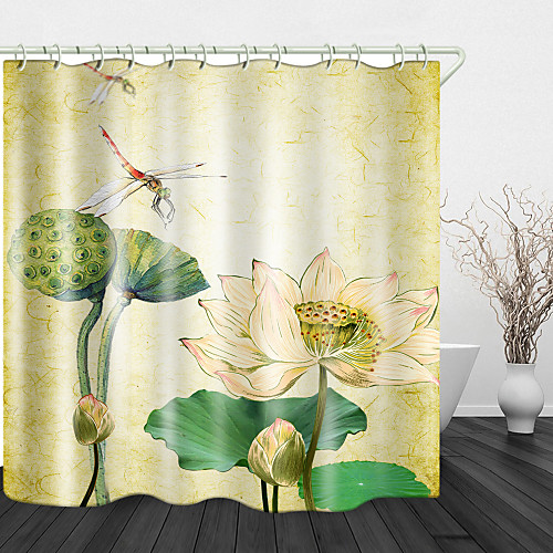 

Dragonfly Lotus Print Waterproof Fabric Shower Curtain For Bathroom Home Decor Covered Bathtub Curtains Liner Includes With Hooks