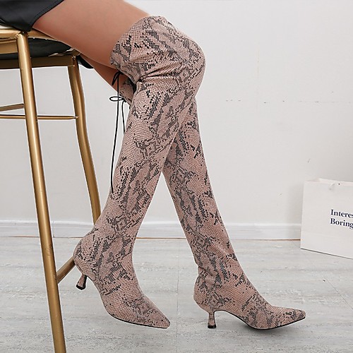 

Women's Boots Pumps Pointed Toe Over The Knee Boots British Daily Walking Shoes PU Lace-up Solid Colored Champagne Khaki