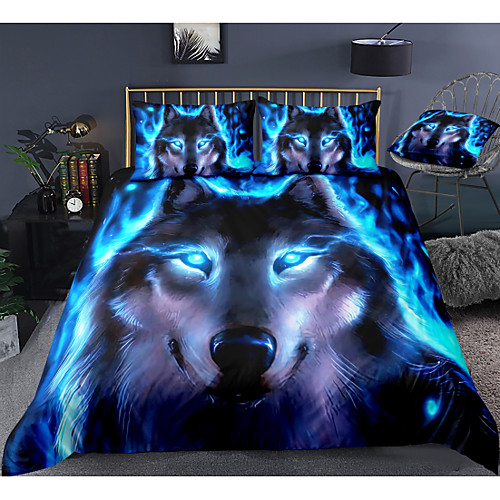

3D Wolf Print 3-Piece Duvet Cover Set Hotel Bedding Sets Comforter Cover with Soft Lightweight Microfiber, Include 1 Duvet Cover, 2 Pillowcases for Double/Queen/King(1 Pillowcase for Twin/Single)