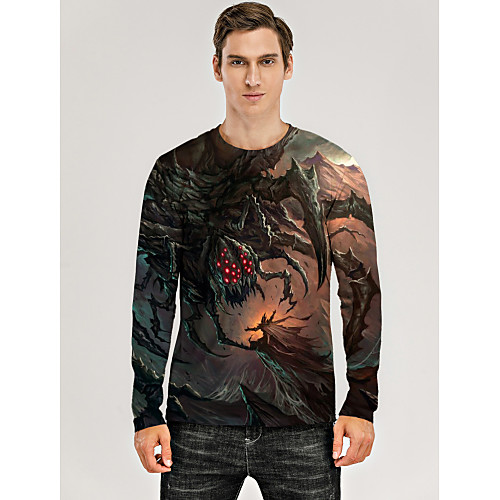 

Men's T shirt 3D Print Graphic 3D Animal Print Long Sleeve Daily Tops Casual Black / Red