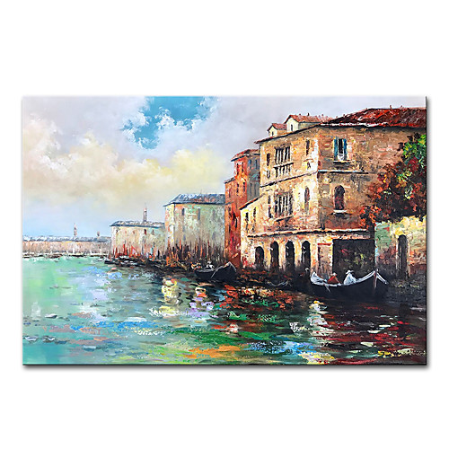 

Mintura Large Size Hand Painted Harbour Landscape Oil Painting on Canvas Modern Abstract Wall Art Picture For Home Decoration No Framed