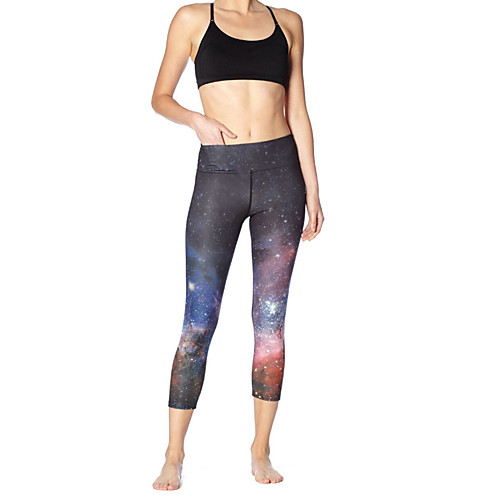 

Women's Basic Casual Comfort Daily Gym Leggings Pants Galaxy Calf-Length Patchwork Print Dark Gray