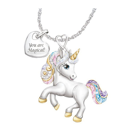 

girls unicorn necklace pendant cute animal colorful unicorn jewelry 'your are magical' heart pendant gift for teen kids christmas thanksgiving halloween