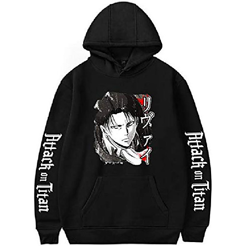 

ladies attack on titan hoodies characters logo text printed solid color women pullover(2xl,black 15863)