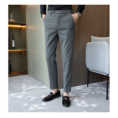 

Light Grey / Gray Checkered Standard Fit Spandex / Polyester Suit - Notch No Buttons