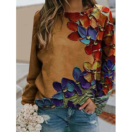 

Women's Pullover Sweatshirt Graphic Floral Print 3D Print Basic Hoodies Sweatshirts Loose Khaki