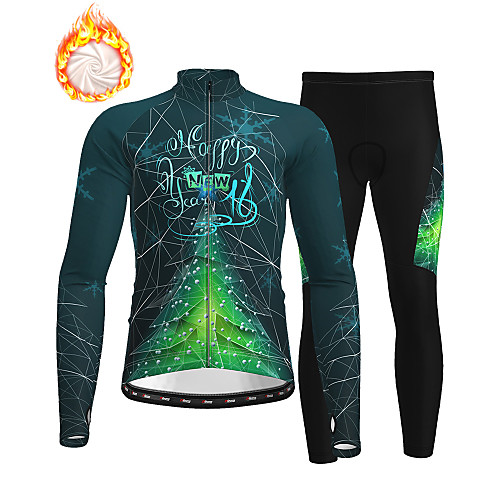 

21Grams Men's Long Sleeve Cycling Jersey with Tights Winter Fleece Polyester Red Blue Green Christmas Santa Claus Bike Clothing Suit Thermal Warm Fleece Lining Breathable 3D Pad Warm Sports Graphic