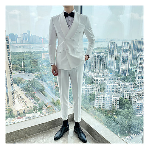 

Tuxedos Tailored Fit Notch Double Breasted Four-buttons Polyster / Polyester Solid Color