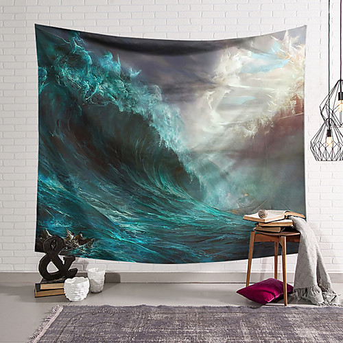 

Wall Tapestry Art Deco Blanket Curtain Hanging Home Bedroom Living Room Dormitory Decoration Polyester Fiber Painted Tsunami Sailing Boat