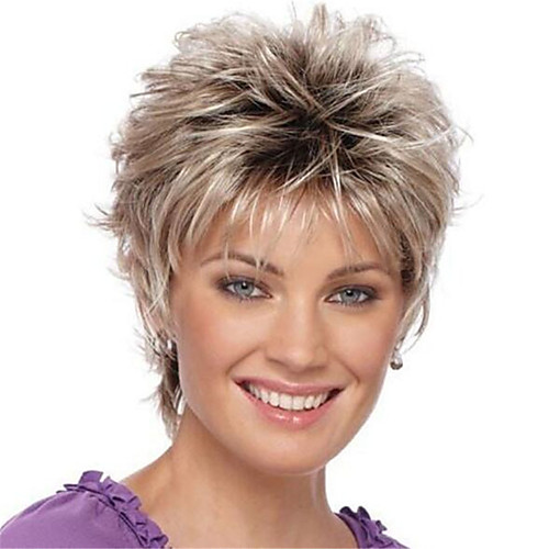 

Synthetic Wig Curly Pixie Cut Wig Short Blonde Synthetic Hair Women's Soft Cool Blonde