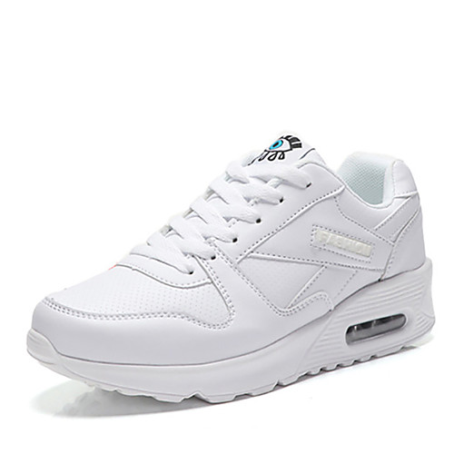 

Women's Trainers Athletic Shoes Chunky Heel Round Toe Casual Athletic Outdoor Walking Shoes Faux Leather Lace-up Solid Colored White Black Blue