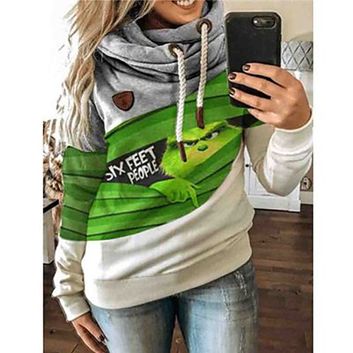 

Women's Christmas Hooded Color Block Women's Hoodies Long Sleeve Sweater Cardigans Hooded Fall Winter Army Green Gray