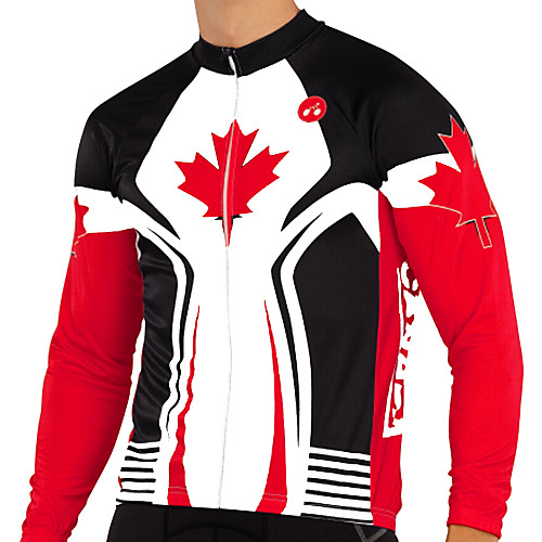 

21Grams Canada National Flag Men's Long Sleeve Cycling Jersey - Red / White Bike Jersey Top UV Resistant Breathable Quick Dry Sports Winter Elastane Terylene Polyester Taffeta Mountain Bike MTB Road